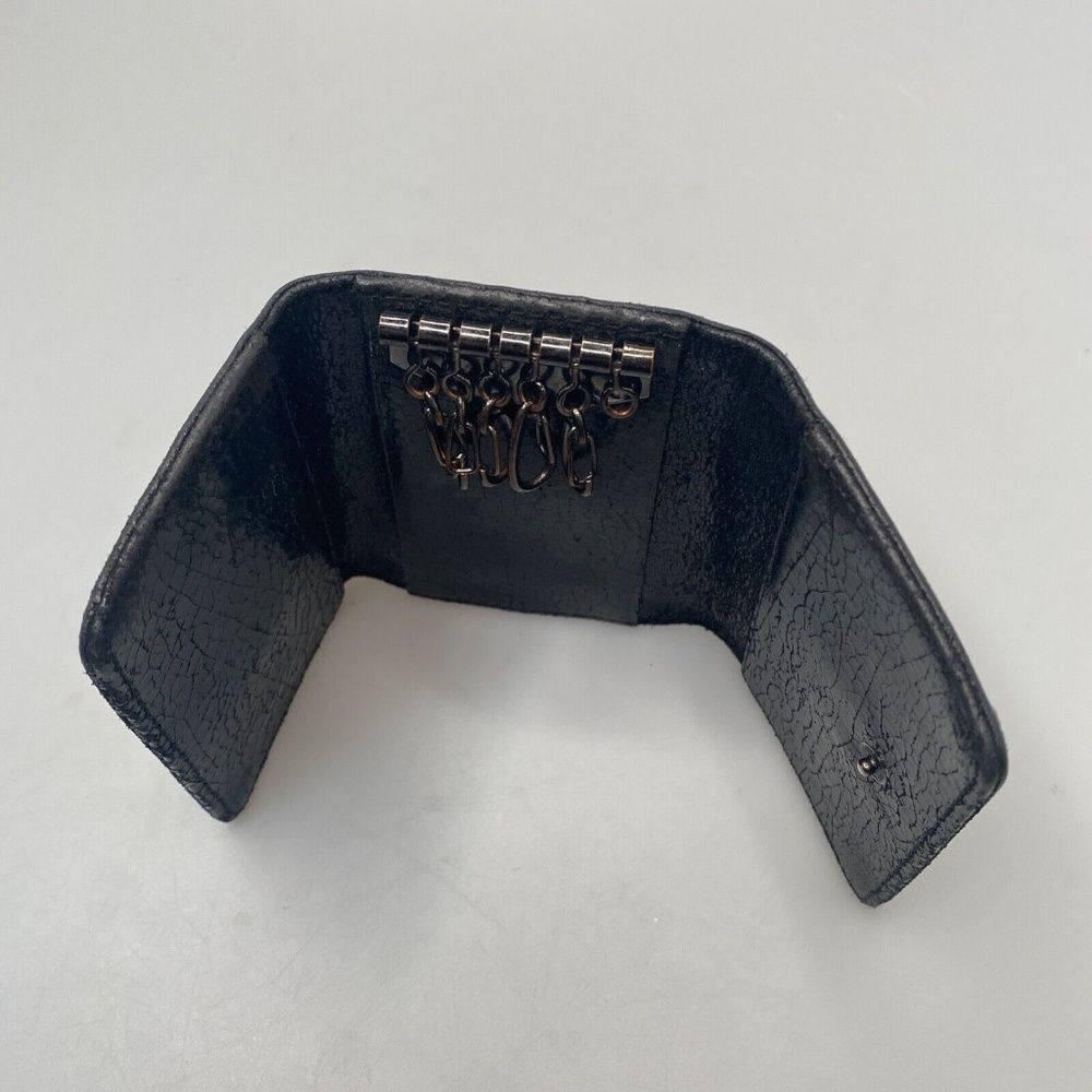 Tory Burch Black Leather Tri-Fold Key Case Mini Wallet – EUC, 5 Hooks, Crackle F - Picture 6 of 15